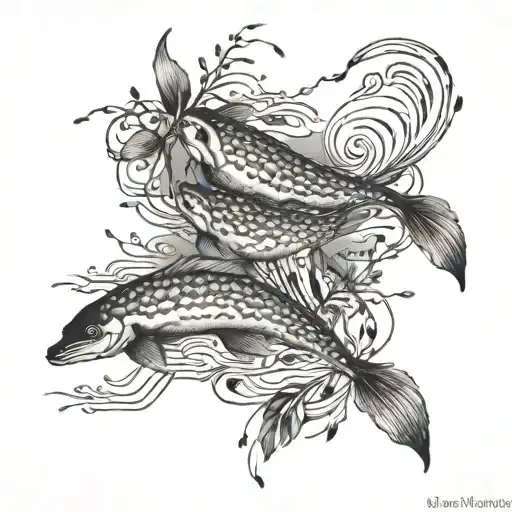 swams swimming with willow branch hanging   tattoo design idea