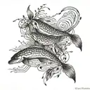 swams swimming with willow branch hanging   tattoo design idea