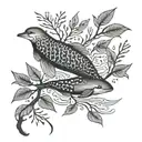 swams swimming with willow branch hanging   tattoo design idea
