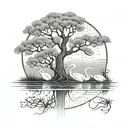 swans in lake with big willow tree branch tattoo design idea