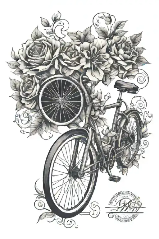 floral, bicycle, masculine tattoo design idea