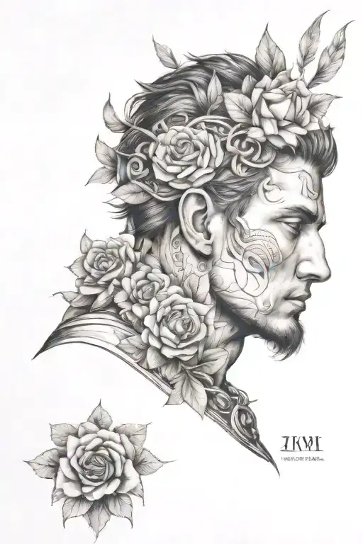 masculine, floral,, roman numerals tattoo design idea