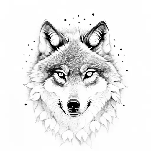 feminine wolf with flowers tattoo design idea