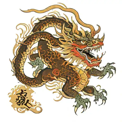 japanese oracle, souls evolution , dragon , almond three tattoo design idea