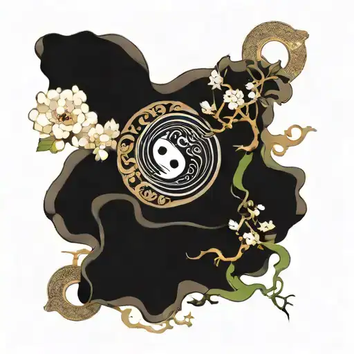 japanese oracle, souls evolution , yin and yang ,almond three tattoo design idea