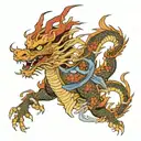 japanese oracle, souls evolution , dragon , almond three tattoo design idea