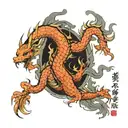 japanese oracle, souls evolution , dragon , almond three tattoo design idea