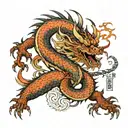 japanese oracle, souls evolution , dragon , almond three tattoo design idea
