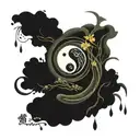 japanese oracle, souls evolution , yin and yang ,almond three tattoo design idea