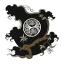 japanese oracle, souls evolution , yin and yang ,almond three tattoo design idea