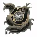 japanese oracle, souls evolution , yin and yang ,almond three tattoo design idea