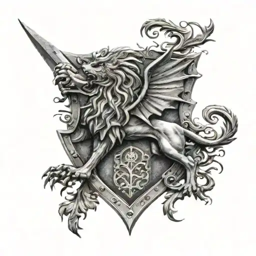 familiar crest of a rampant lion moving from the four corners of the shield.   tattoo design idea