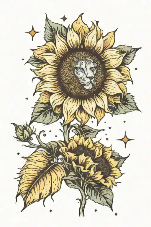 sunflower with leo constellation tattoo design idea