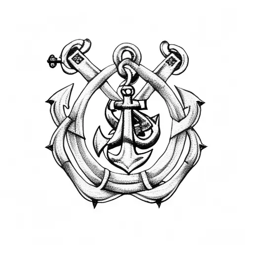 navy anchor with rosary beads tattoo design idea