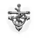 navy anchor with rosary beads tattoo design idea