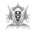 grim reaper with hood up and can't see face with hand on shoulder of angel standing in front of them tattoo design idea