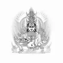 Balinese Barong & Rangda full sleeve in realism style and Statue of Hindu God Indra Bringing Holy Water at Tirta Empul tattoo design idea