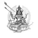 Balinese Barong & Rangda full sleeve in realism style and Statue of Hindu God Indra Bringing Holy Water at Tirta Empul tattoo design idea