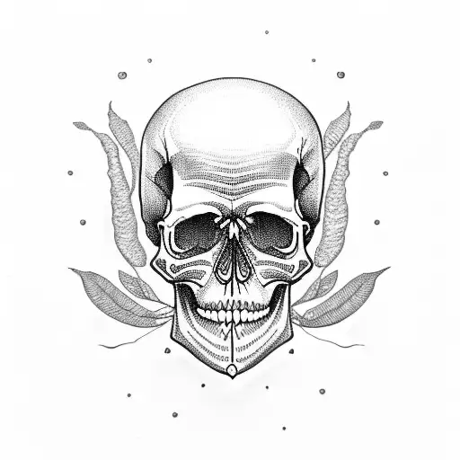 skull with plants and mushrooms tattoo design idea