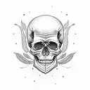 skull with plants and mushrooms tattoo design idea