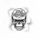 skull with plants and mushrooms tattoo design idea