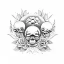 skull with plants and mushrooms tattoo design idea