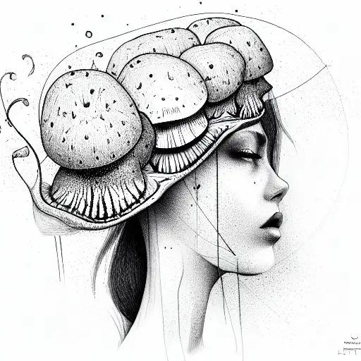 woman's head is mushroom  tattoo design idea