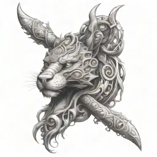 A tattoo featuring a collection of the client's favorite objects transformed into mythical creatures, creating a unique and personal design tattoo design idea