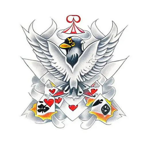 crow, fighter jet, jack of hearts and diamonds, jack of spades and ace of spades tattoo design idea