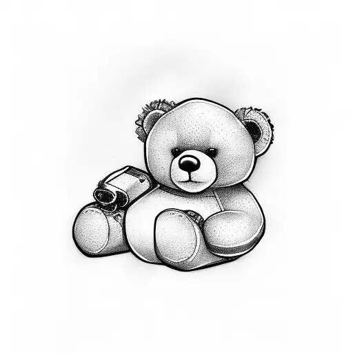 teddy bear with 3 small x's on his left collar bone tattoo design idea
