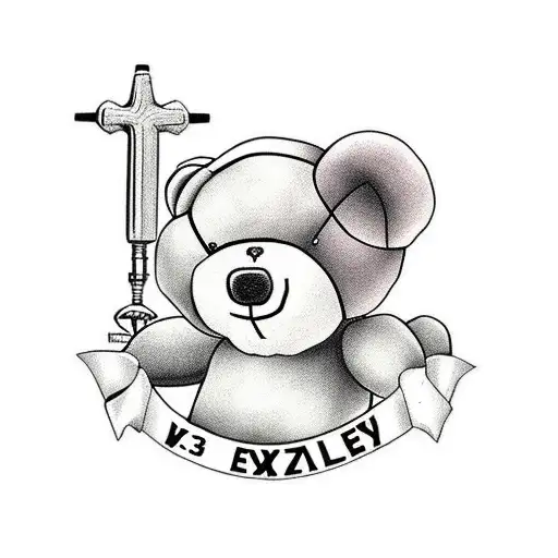 teddy bear with 3 small x's on his left collar bone tattoo design idea