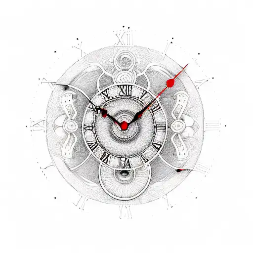 A clock with intricate IT-related symbols and gears, symbolizing the passage of time in the digital world tattoo design idea