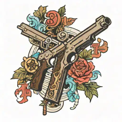 cross with 1911 gun   tattoo design idea