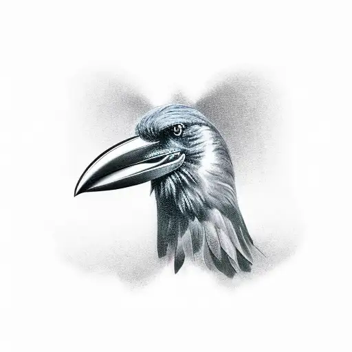  Realistic crow tattoo, full body, extended wings, side view, facing forward, detailed, shaded, black feathers, expressi tattoo design idea