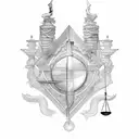 scales of justice with "on equal terms" underneath tattoo design idea