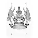 scales of justice with "on equal terms" underneath tattoo design idea