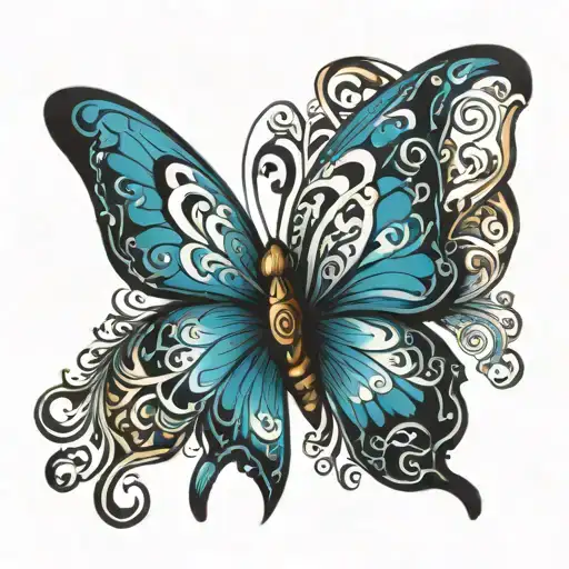 blue butterfly tribal design tattoo design idea