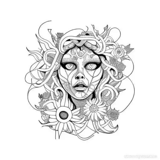 medusa and wild flowers tattoo design idea