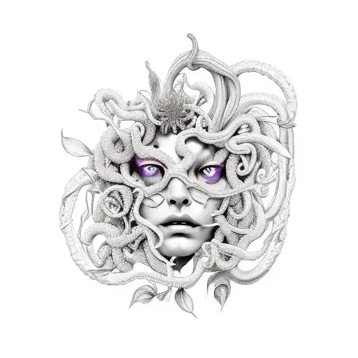 medusa and wild flowers tattoo design idea