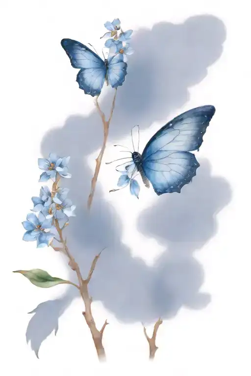 Outside almond tree and blue butterfly tattoo design idea