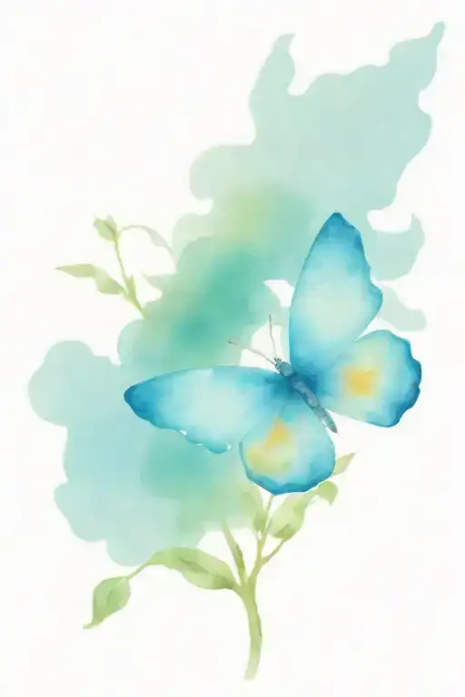 Out of almond tree and blue butterfly tattoo design idea