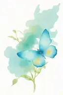Out of almond tree and blue butterfly tattoo design idea