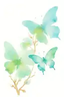 Out of almond tree and blue butterfly tattoo design idea
