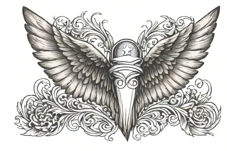 Create a minimalist tattoo of a pair of wings with the words 'Father's Wings' underneath, symbolizing your father's Air Force background and your love for him tattoo design idea