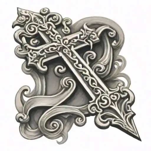 cross with scroll wrapped tattoo design idea