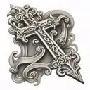 cross with scroll wrapped tattoo design idea