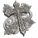 cross with scroll wrapped tattoo design idea