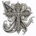 cross with scroll wrapped tattoo design idea