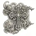 cross with scroll wrapped tattoo design idea