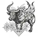 ox and fire flames tattoo design idea